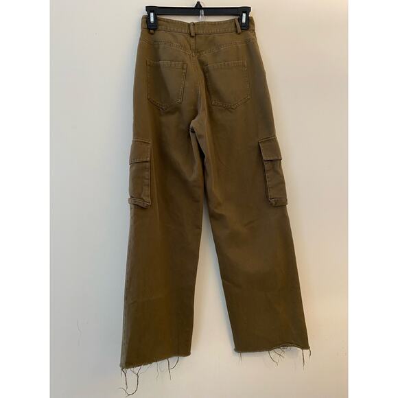Paris Atelier & Other Stories EU 32 US 2 Green Khaki Wide Leg Cargo Pant Raw Hem - Picture 7 of 8